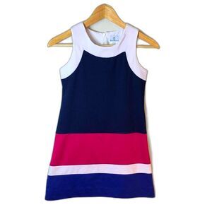 Florence Eiseman Girls White Navy Fuschia Royal Colorblock Sleeveless Dress Sz10